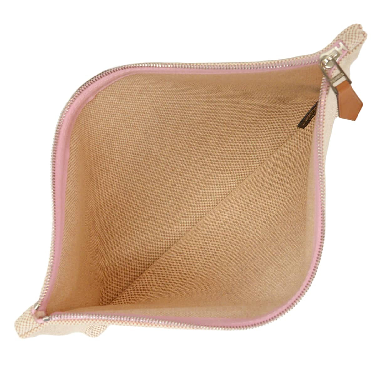 HERMES Pouch Yachting GM Flat Naturel/Pink Toile H Silver HW[EXCELLENT][Authentic]