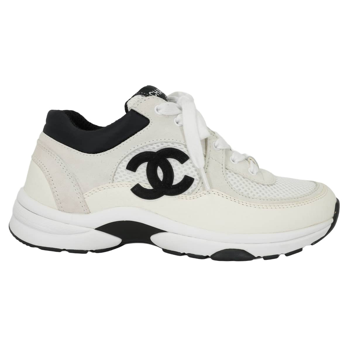 CHANEL sneakers COCO Mark Ivory/Noir (Black) Mesh/Suede Calfskin #36 G38299[EXCELLENT][Authentic]