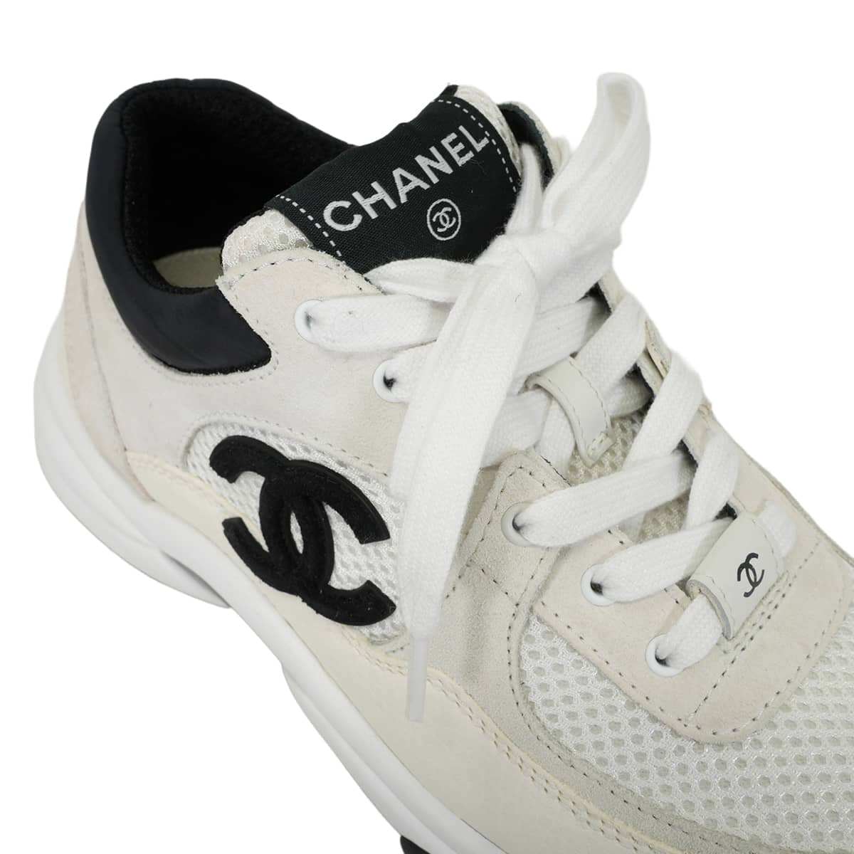 CHANEL sneakers COCO Mark Ivory/Noir (Black) Mesh/Suede Calfskin #36 G38299[EXCELLENT][Authentic]