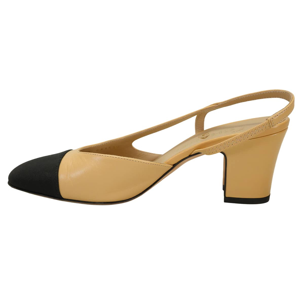 [Pre-loved] CHANEL pumps Slingback shoes Beige/Noir (Black) Goatskin /Grosgrain #36C Champagne Gold HW G31318[LIKE NEW][Authentic]