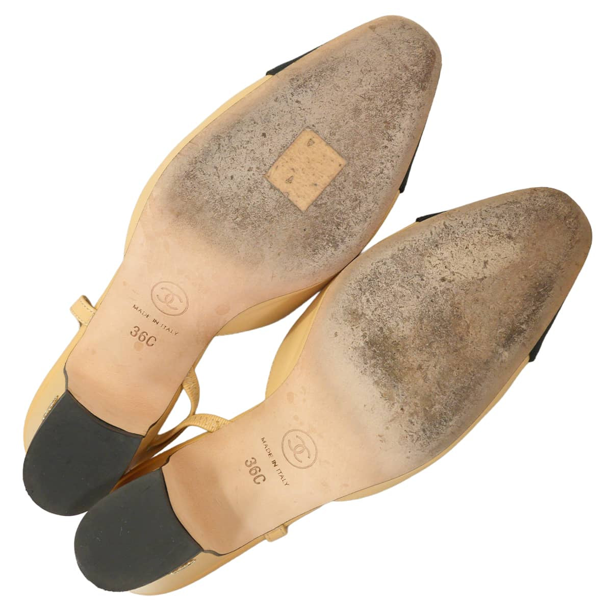 [Pre-loved] CHANEL pumps Slingback shoes Beige/Noir (Black) Goatskin /Grosgrain #36C Champagne Gold HW G31318[LIKE NEW][Authentic]