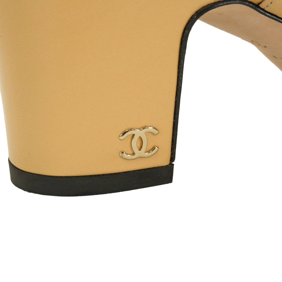 [Pre-loved] CHANEL pumps Slingback shoes Beige/Noir (Black) Goatskin Grosgrain #36C Champagne Gold HW G31318[LIKE NEW][Authentic]