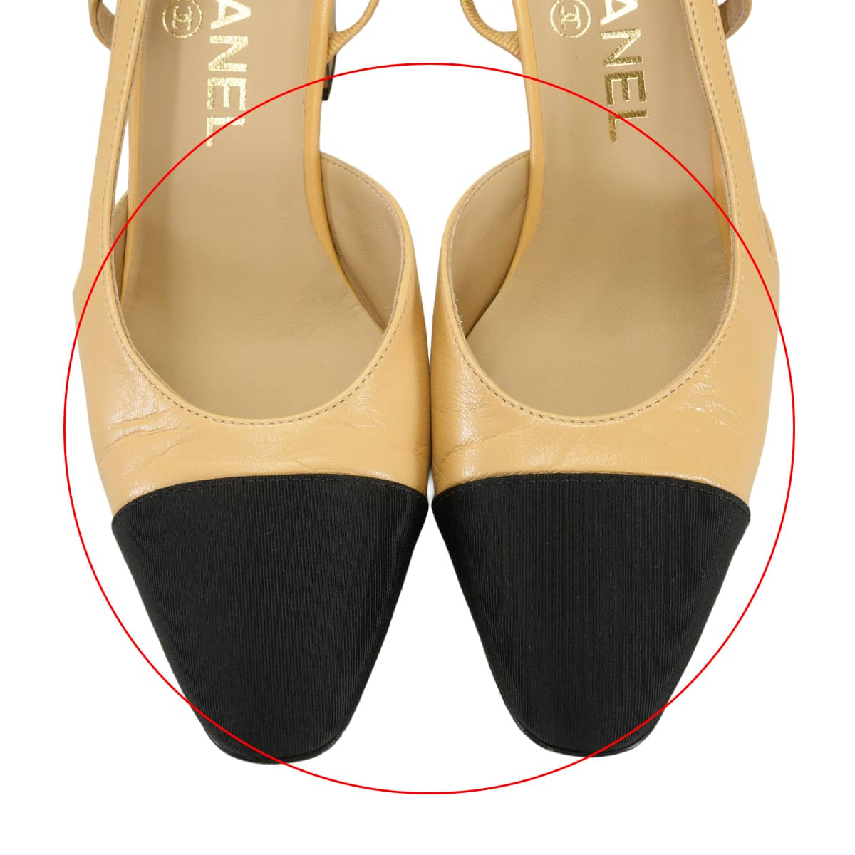 [Pre-loved] CHANEL pumps Slingback shoes Beige/Noir (Black) Goatskin /Grosgrain #36C Champagne Gold HW G31318[LIKE NEW][Authentic]