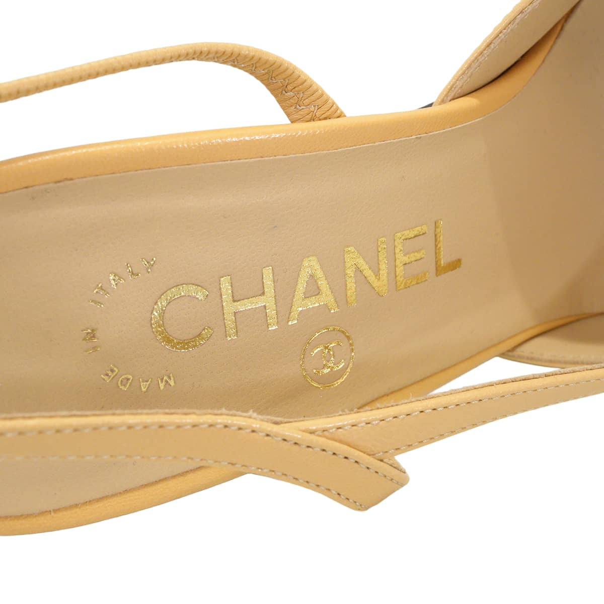 [Pre-loved] CHANEL pumps Slingback shoes Beige/Noir (Black) Goatskin /Grosgrain #36C Champagne Gold HW G31318[LIKE NEW][Authentic]