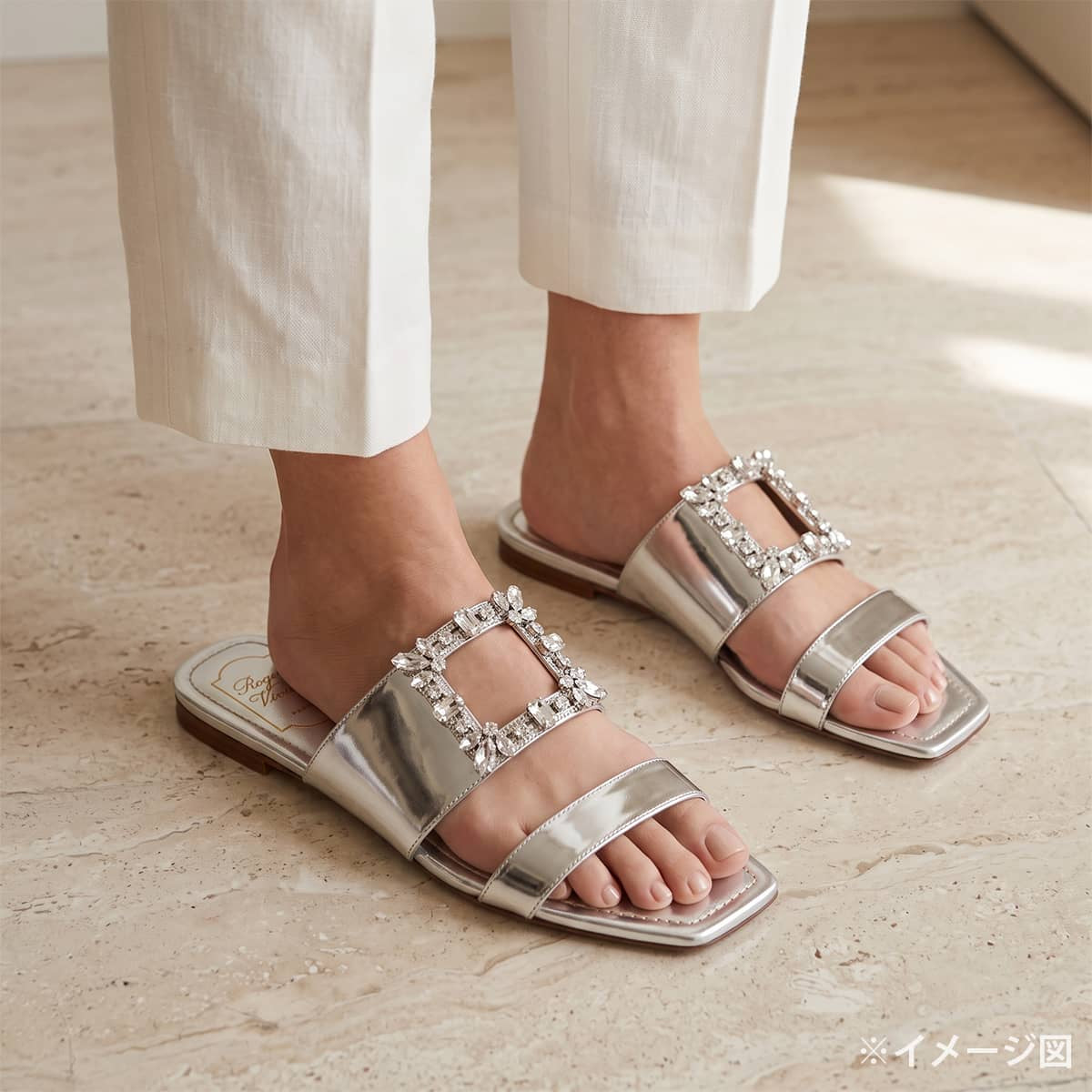 [Pre-loved] ROGER VIVIER sandals Buckle Bijou CrystalMetallic Silver Nappa leather #36 Silver HW RVW504309305[USED SA][Authentic]
