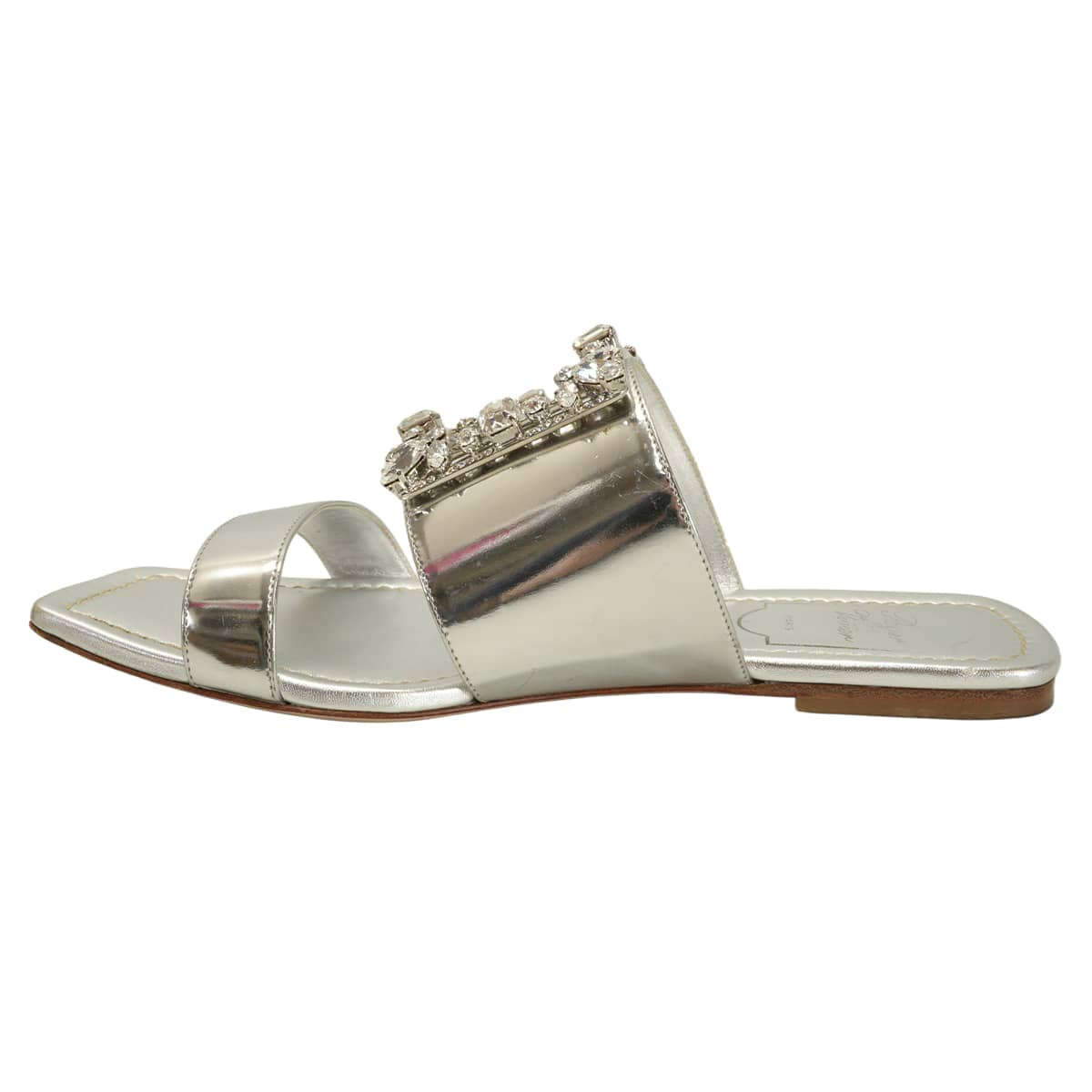 [Pre-loved] ROGER VIVIER sandals Buckle Bijou CrystalMetallic Silver Nappa leather #36 Silver HW RVW504309305[USED SA][Authentic]