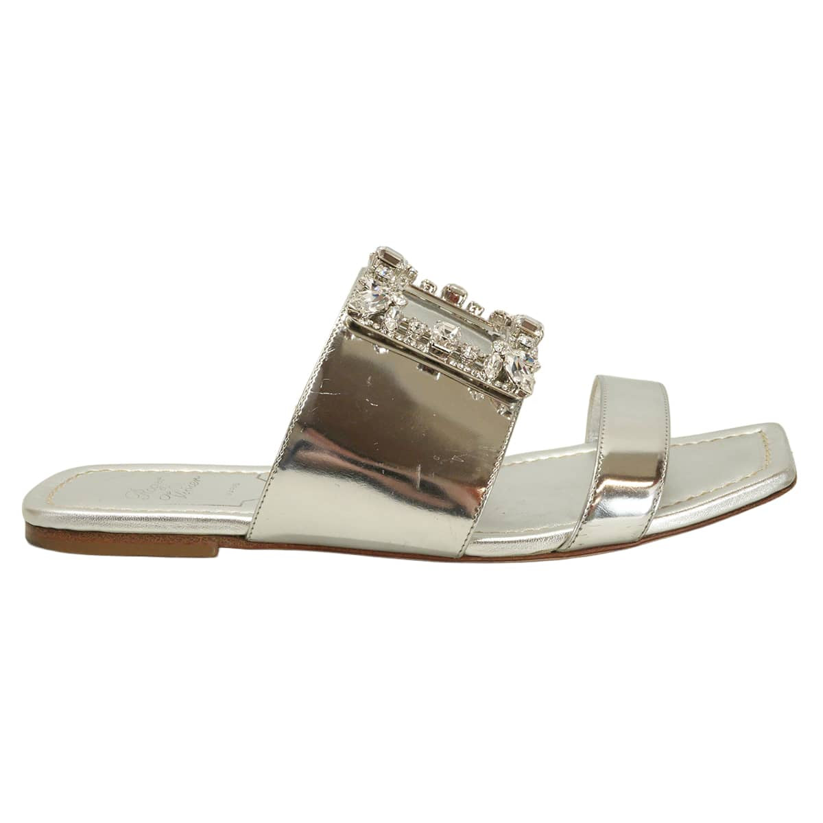 [Pre-loved] ROGER VIVIER sandals Buckle Bijou CrystalMetallic Silver Nappa leather #36 Silver HW RVW504309305[USED SA][Authentic]