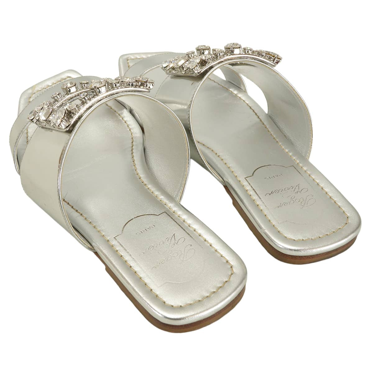 [Pre-loved] ROGER VIVIER sandals Buckle Bijou CrystalMetallic Silver Nappa leather #36 Silver HW RVW504309305[USED SA][Authentic]