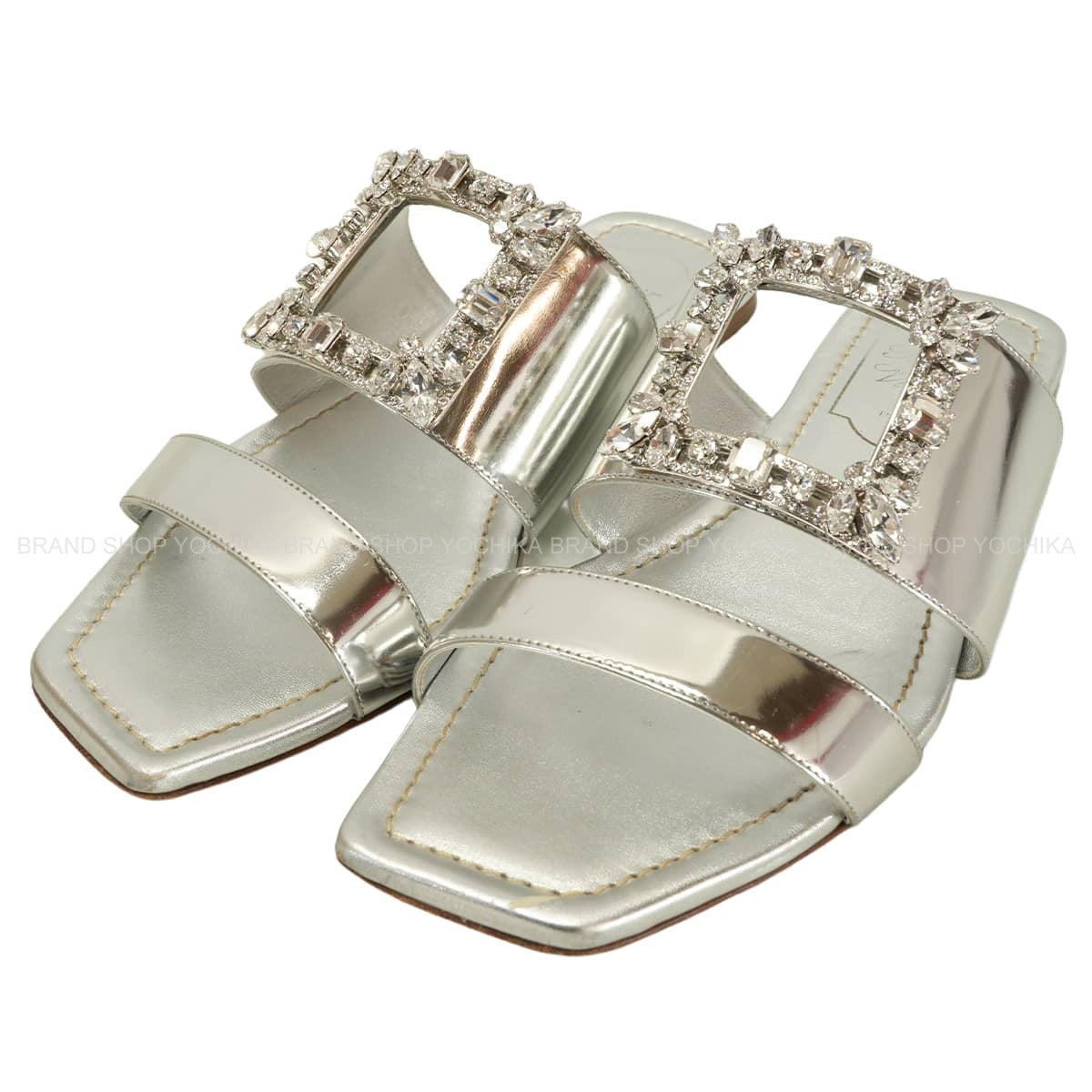 [Pre-loved] ROGER VIVIER sandals Buckle Bijou CrystalMetallic Silver Nappa leather #36 Silver HW RVW504309305[USED SA][Authentic]