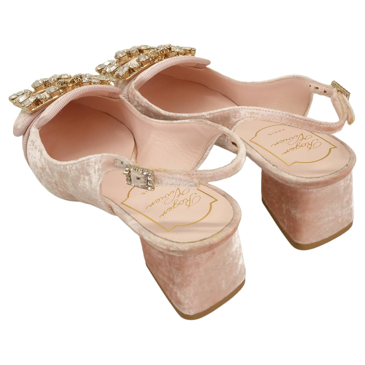 [Pre-loved] ROGER VIVIER pumps Strap Strass Buckle Pink Velvet 35.5 Gold HW RVW51023950[LIKE NEW][Authentic]