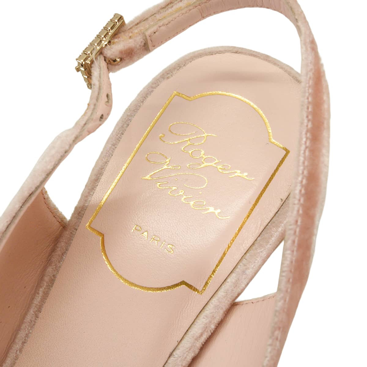 [Pre-loved] ROGER VIVIER pumps Strap Strass Buckle Pink Velvet 35.5 Gold HW RVW51023950[LIKE NEW][Authentic]