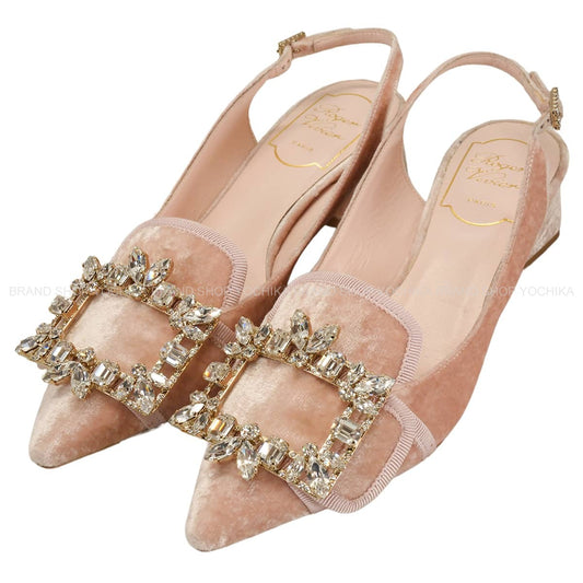[Pre-loved] ROGER VIVIER pumps Strap Strass Buckle Pink Velvet 35.5 Gold HW RVW51023950[LIKE NEW][Authentic]