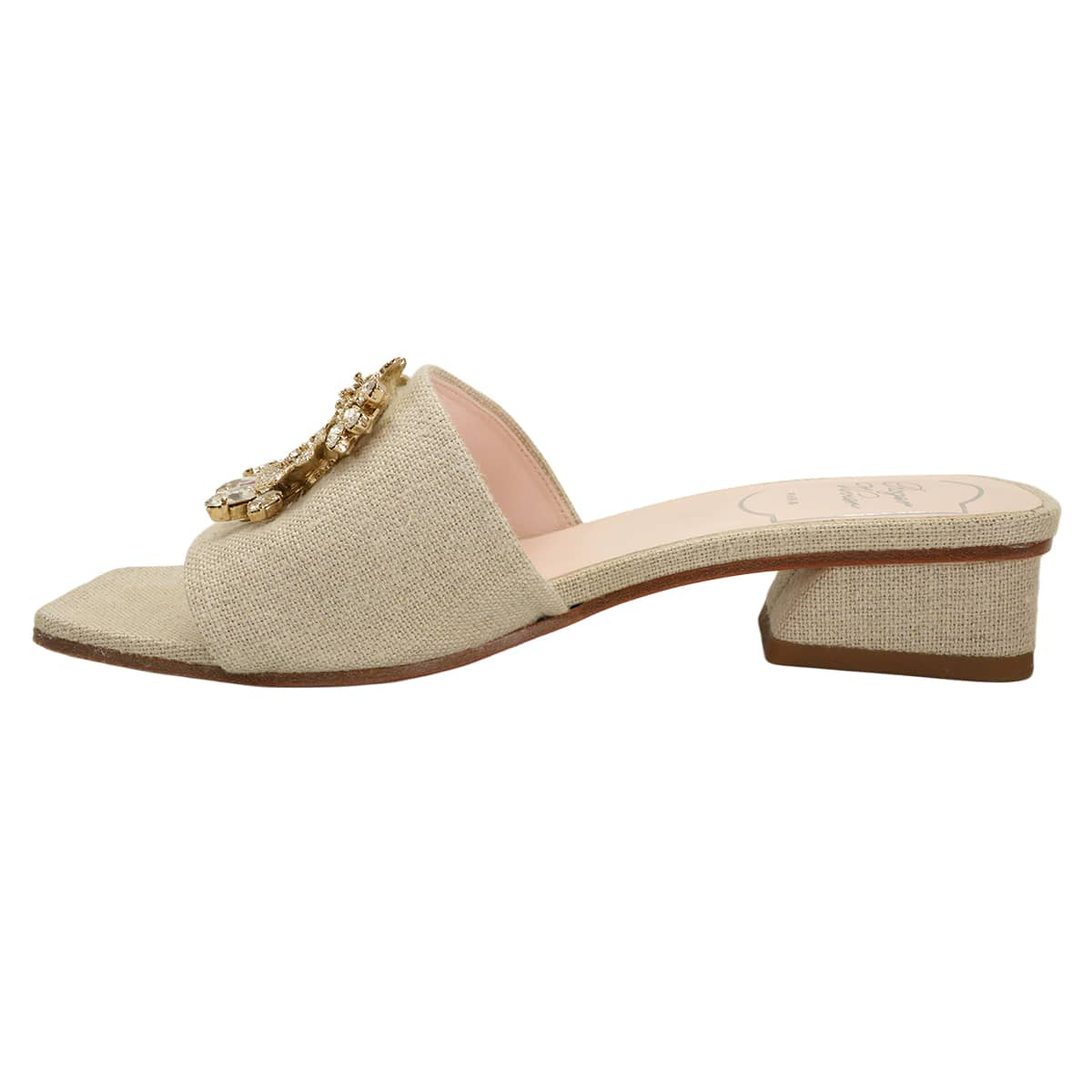 [Pre-loved] ROGER VIVIER sandals Slingback shoes Brooch Vivier Beige Fabric #36 RVW55430200[LIKE NEW][Authentic]