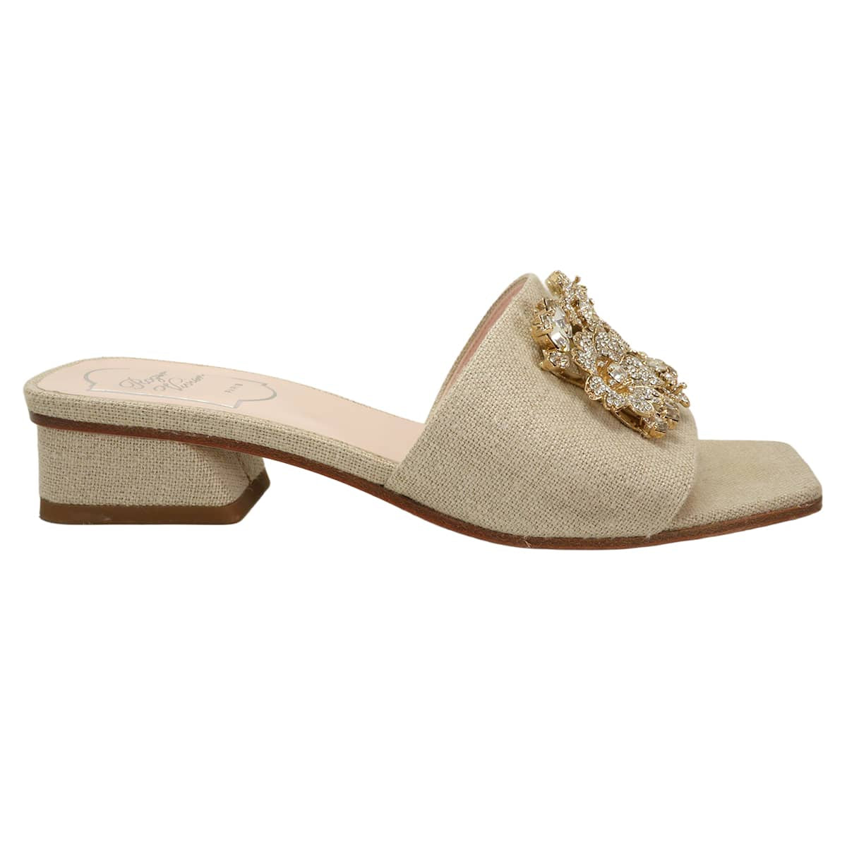 [Pre-loved] ROGER VIVIER sandals Slingback shoes Brooch Vivier Beige Fabric #36 RVW55430200[LIKE NEW][Authentic]