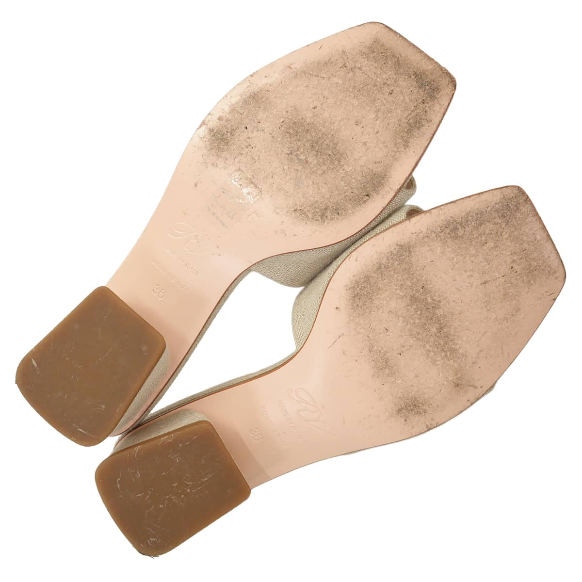 [Pre-loved] ROGER VIVIER sandals Slingback shoes Brooch Vivier Beige Fabric #36 RVW55430200[LIKE NEW][Authentic]