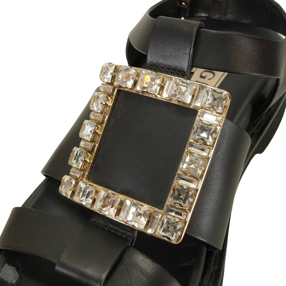[Pre-loved] ROGER VIVIER sandals Viv Ranger Crystal Buckle Noir (Black) leather #36 Gold HW RVW64031470[USED A][Authentic]