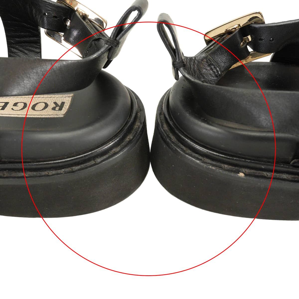 [Pre-loved] ROGER VIVIER sandals Viv Ranger Crystal Buckle Noir (Black) leather #36 Gold HW RVW64031470[USED A][Authentic]