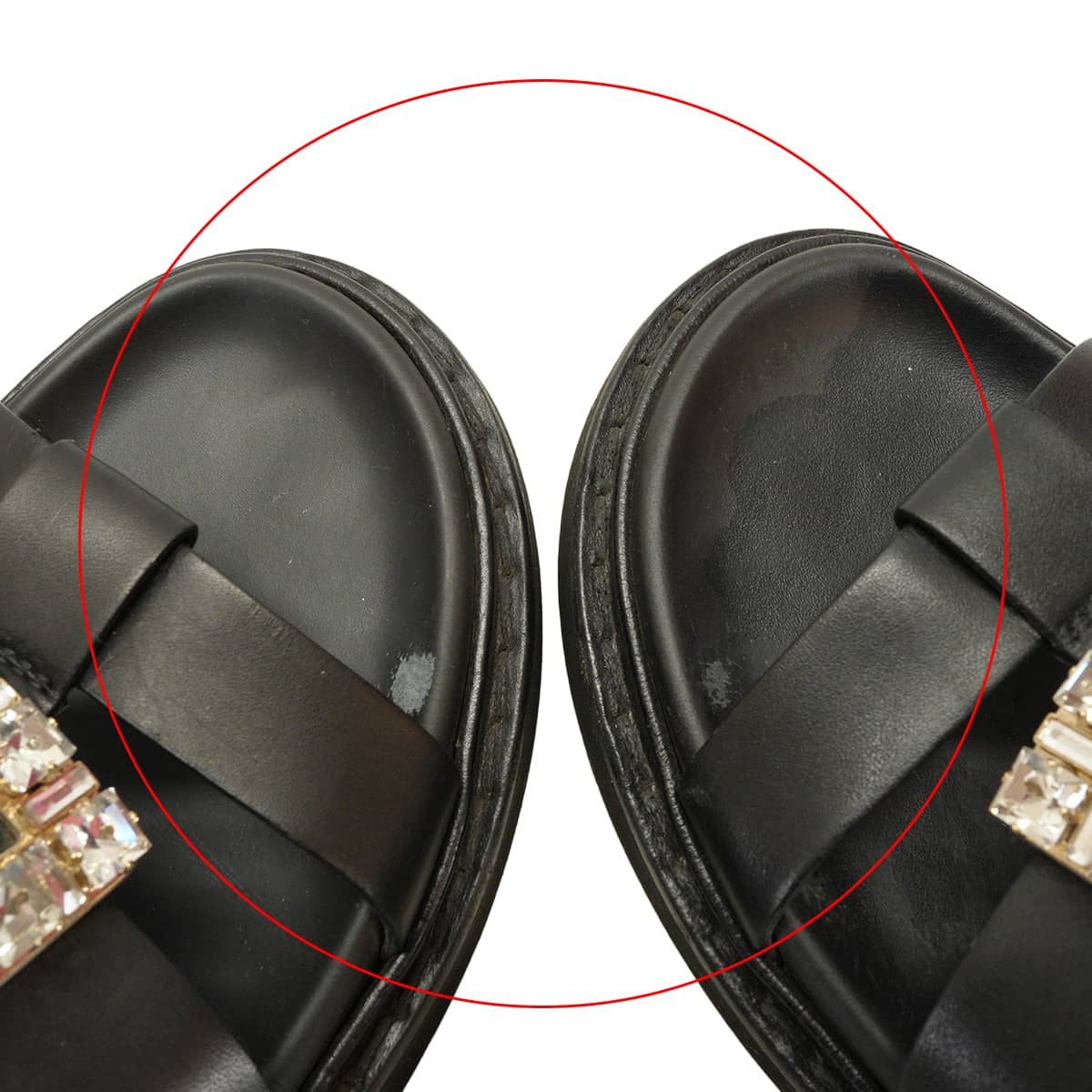 [Pre-loved] ROGER VIVIER sandals Viv Ranger Crystal Buckle Noir (Black) leather #36 Gold HW RVW64031470[USED A][Authentic]