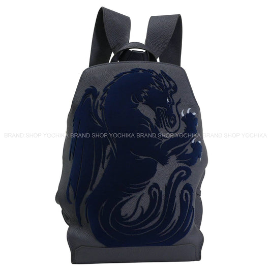 [Pre-loved] HERMES Backpack/daypack/Ruck sack CITY BAG 27 "Chimeres Dragon Chimera" Bleu Nuit/Bleu Lin Veau Togo/Velvet Silver HW Stamp D[LIKE NEW][Authentic]