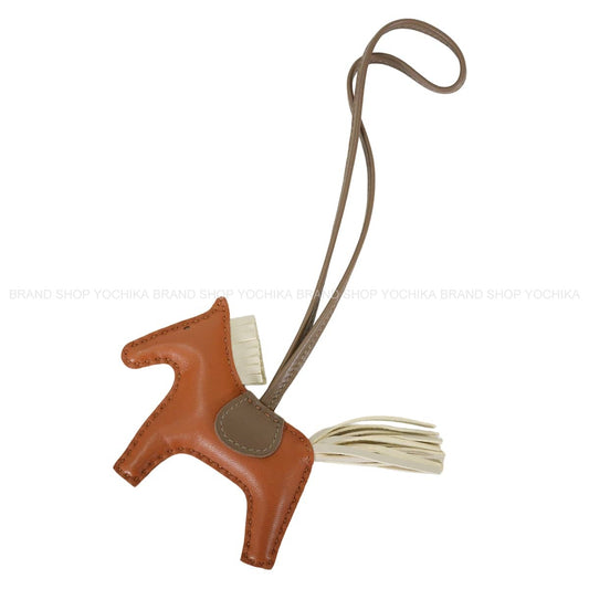 [Pre-loved] HERMES bag charm Rodeo PM Gold/Craie/Etoupe Agneau Milo Stamp B[LIKE NEW][Authentic]