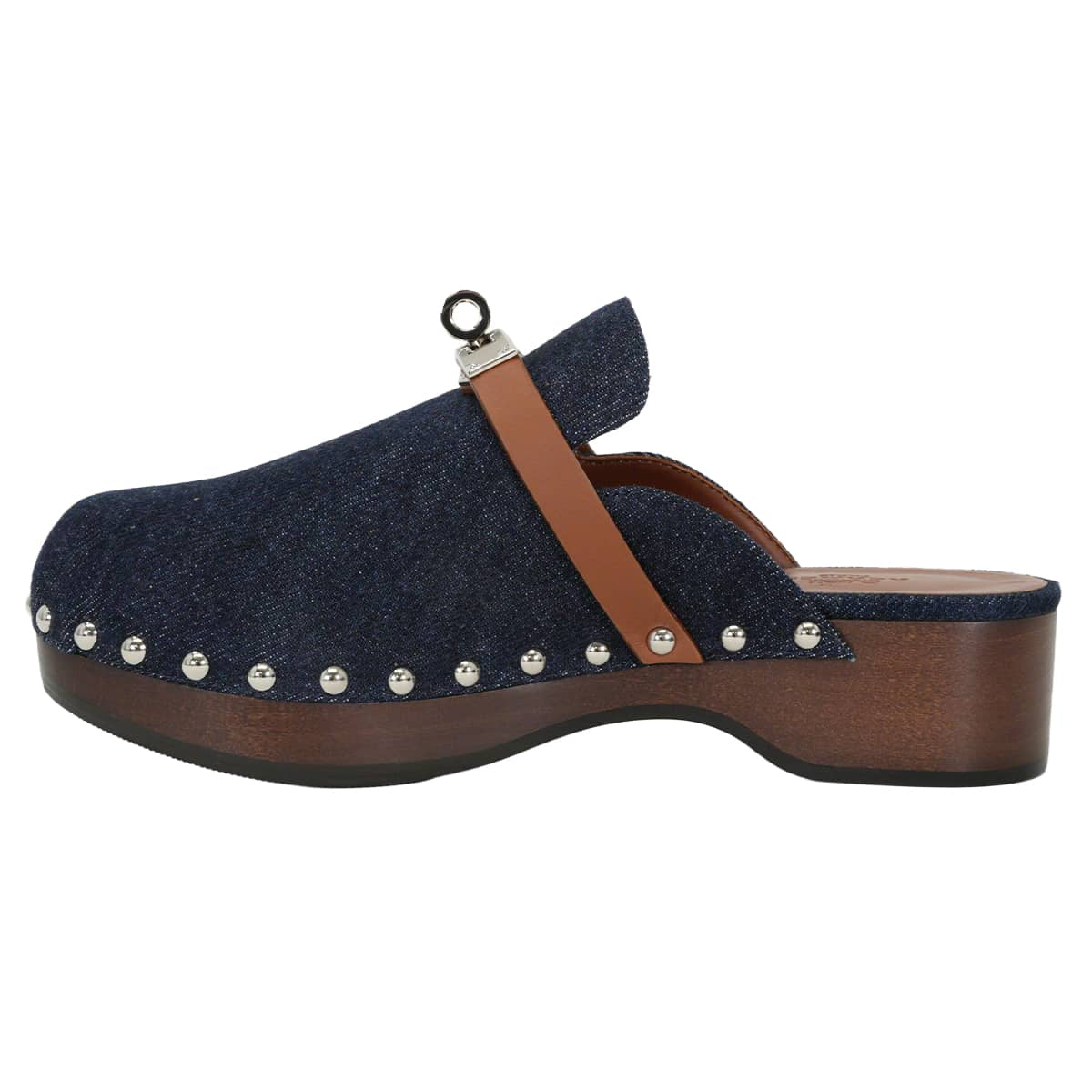 HERMES Mules Carlotta Kelly buckleBlue Brut/Gold Denim/Veau Swift #35 Silver HW[EXCELLENT][Authentic]