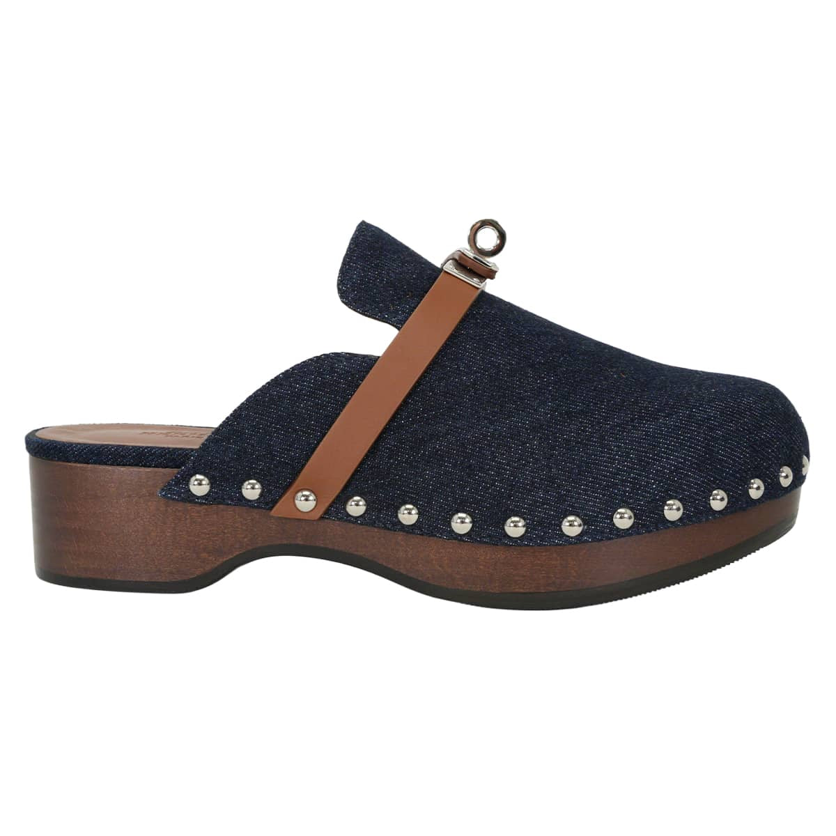 HERMES Mules Carlotta Kelly buckleBlue Brut/Gold Denim/Veau Swift #35 Silver HW[EXCELLENT][Authentic]