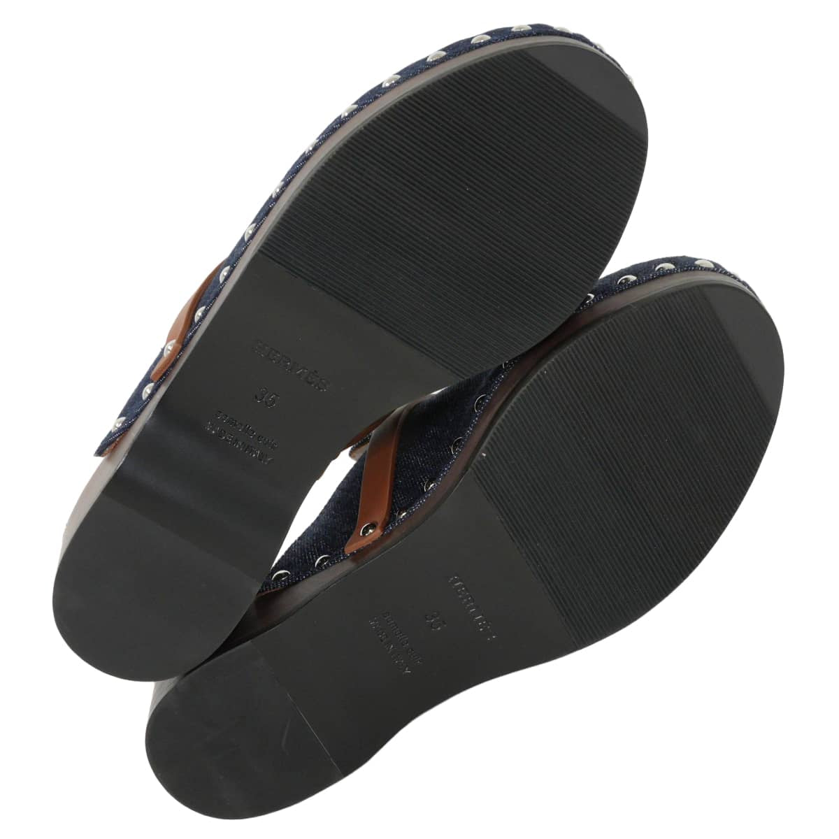 HERMES Mules Carlotta Kelly buckleBlue Brut/Gold Denim/Veau Swift #35 Silver HW[EXCELLENT][Authentic]