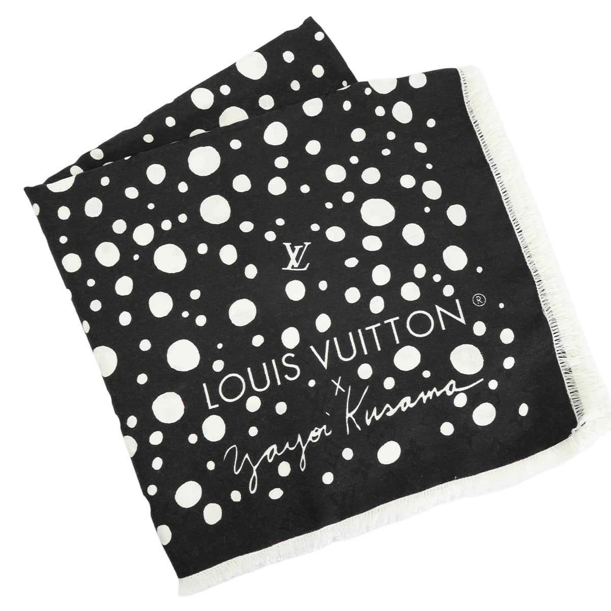 2022AW Limited Edition LOUIS VUITTON shawl LV x Yayoi Kusama Infinity Dot Blanc (White)/Noir (Black) Silk/Wool M78303[EXCELLENT][Authentic]