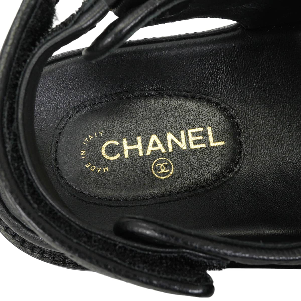 CHANEL sandals Footbed Chain COCO Mark Noir (Black) Graind Calf(Caviarskin) #38C Champagne Gold HW G45507[EXCELLENT][Authentic]