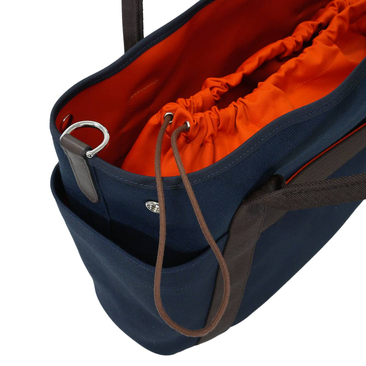 HERMES Shoulder bag Sac de pansage Groom 2Way Blue Navy/Feu Orange Toile Chevrons/Veau Barenia Silver HW Stamp Ｗ[EXCELLENT][Authentic]