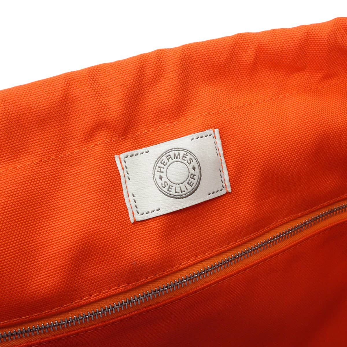 HERMES Shoulder bag Sac de pansage Groom 2Way Blue Navy/Feu Orange Toile Chevrons/Veau Barenia Silver HW Stamp Ｗ[EXCELLENT][Authentic]