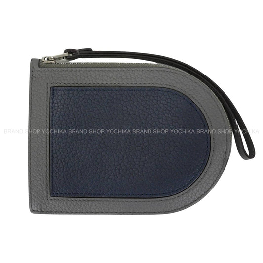 [Pre-loved] Delvaux card holder Pan D Multifunction MistralStone/Midnight Taurillon Soft Silver HW[LIKE NEW][Authentic]