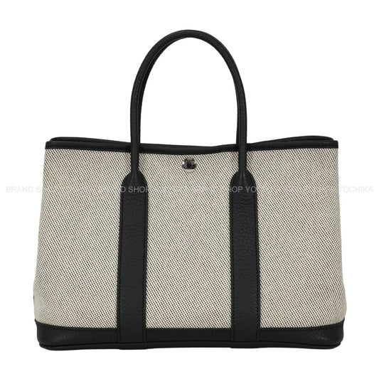 [Pre-loved] HERMES tote bag Garden Party 30 TPM Noir (Black)/Ecru Toile Twill H/Veau Negonda Silver HW Stamp T[USED SA][Authentic]