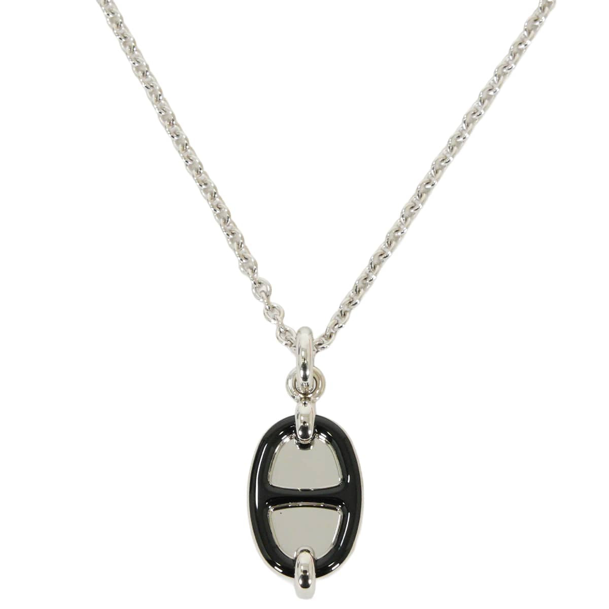 HERMES necklace Mini Maillon PM Pendant Noir (Black) Silver plated/Lacquer[BRAND NEW][Authentic]