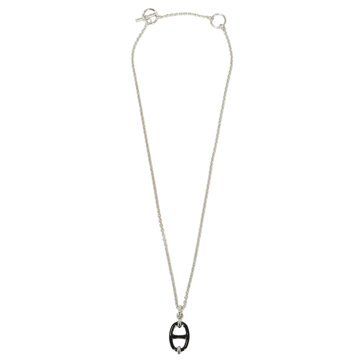 HERMES necklace Mini Maillon PM Pendant Noir (Black) Silver plated/Lacquer[BRAND NEW][Authentic]