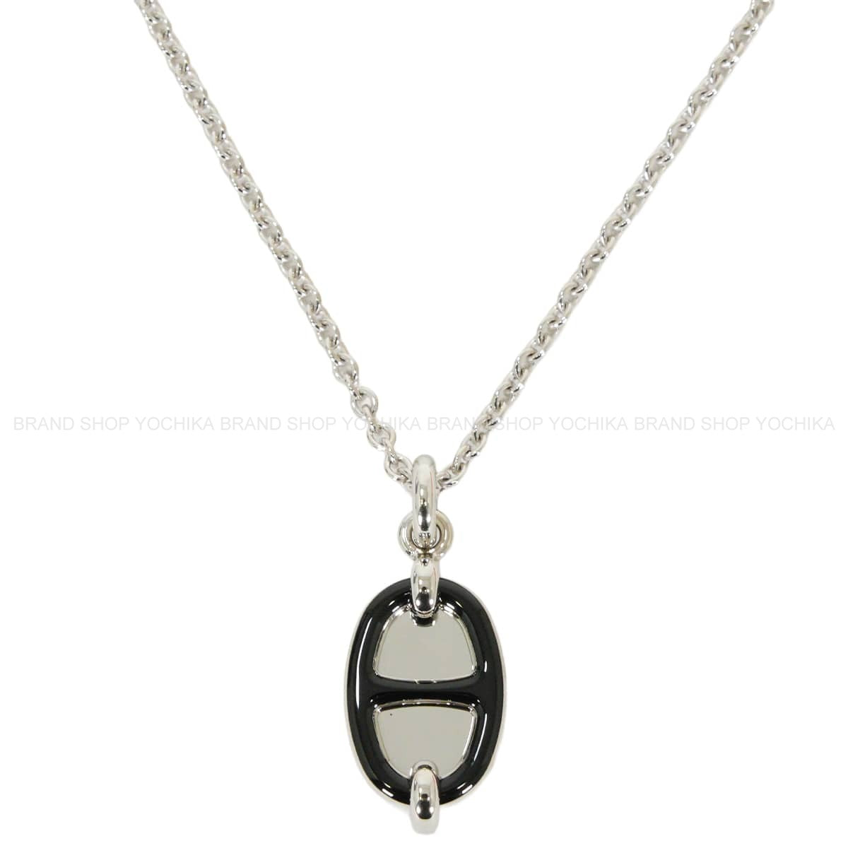 HERMES necklace Mini Maillon PM Pendant Noir (Black) Silver plated/Lacquer[BRAND NEW][Authentic]
