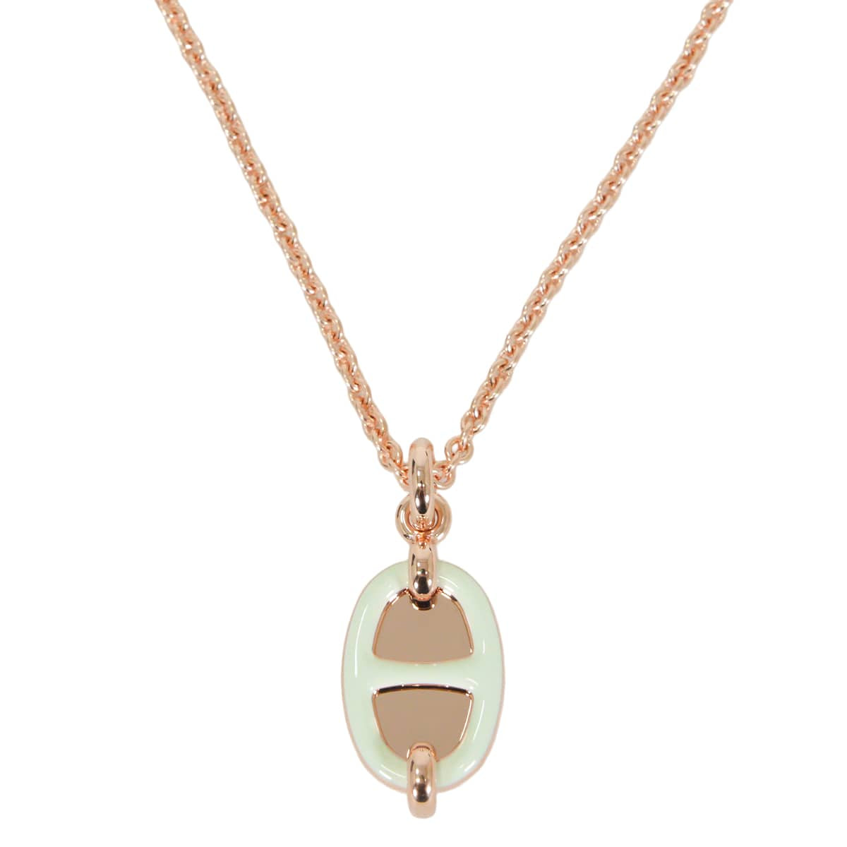 HERMES necklace Mini Maillon PM Pendant Vert Fizz Rose Gold plated/Lacquer[BRAND NEW][Authentic]