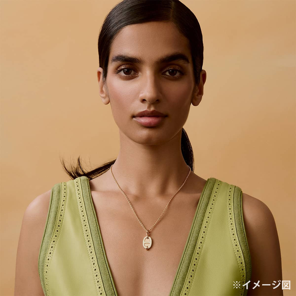 HERMES necklace Mini Maillon PM Pendant Vert Fizz Rose Gold plated/Lacquer[BRAND NEW][Authentic]
