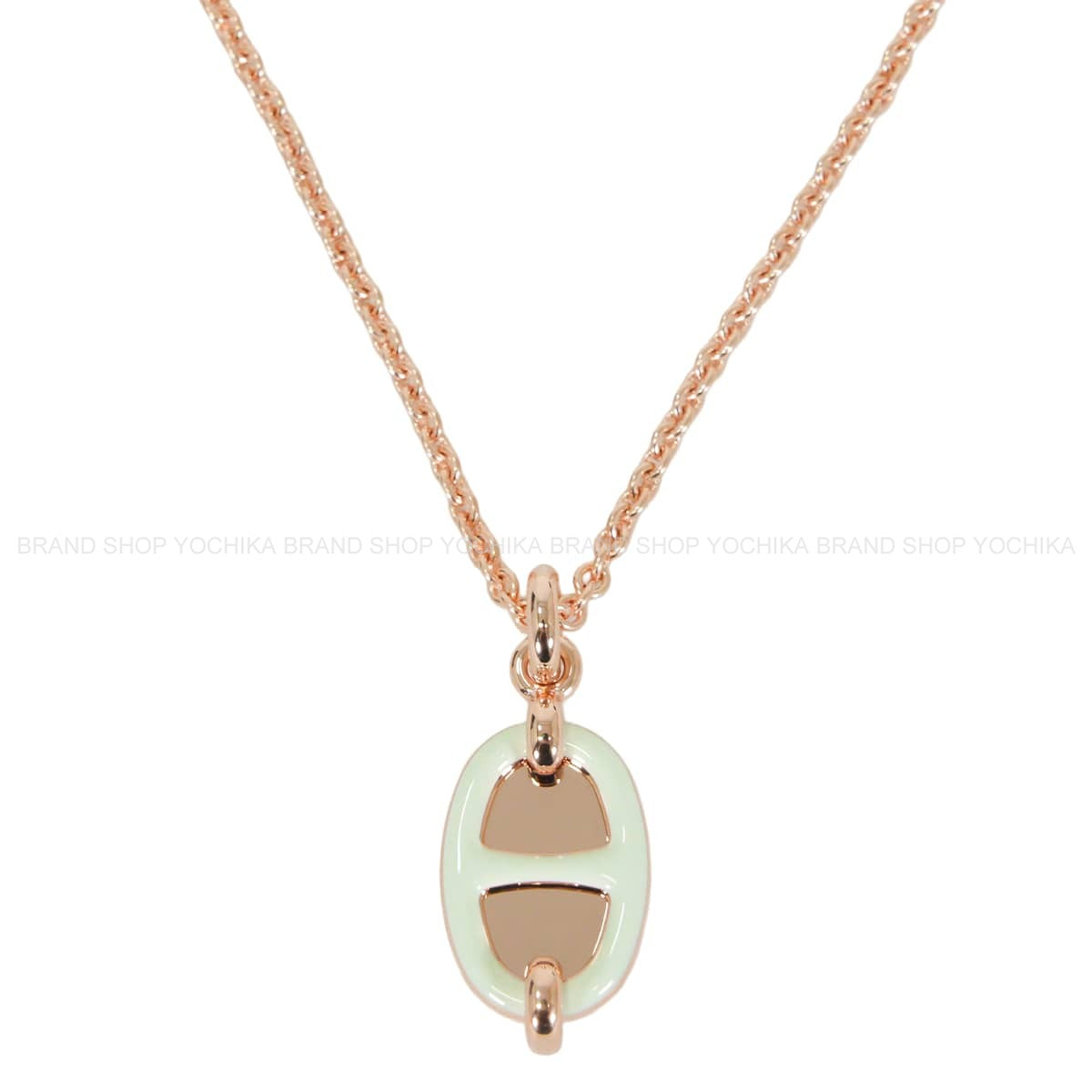 HERMES necklace Mini Maillon PM Pendant Vert Fizz Rose Gold plated/Lacquer[BRAND NEW][Authentic]