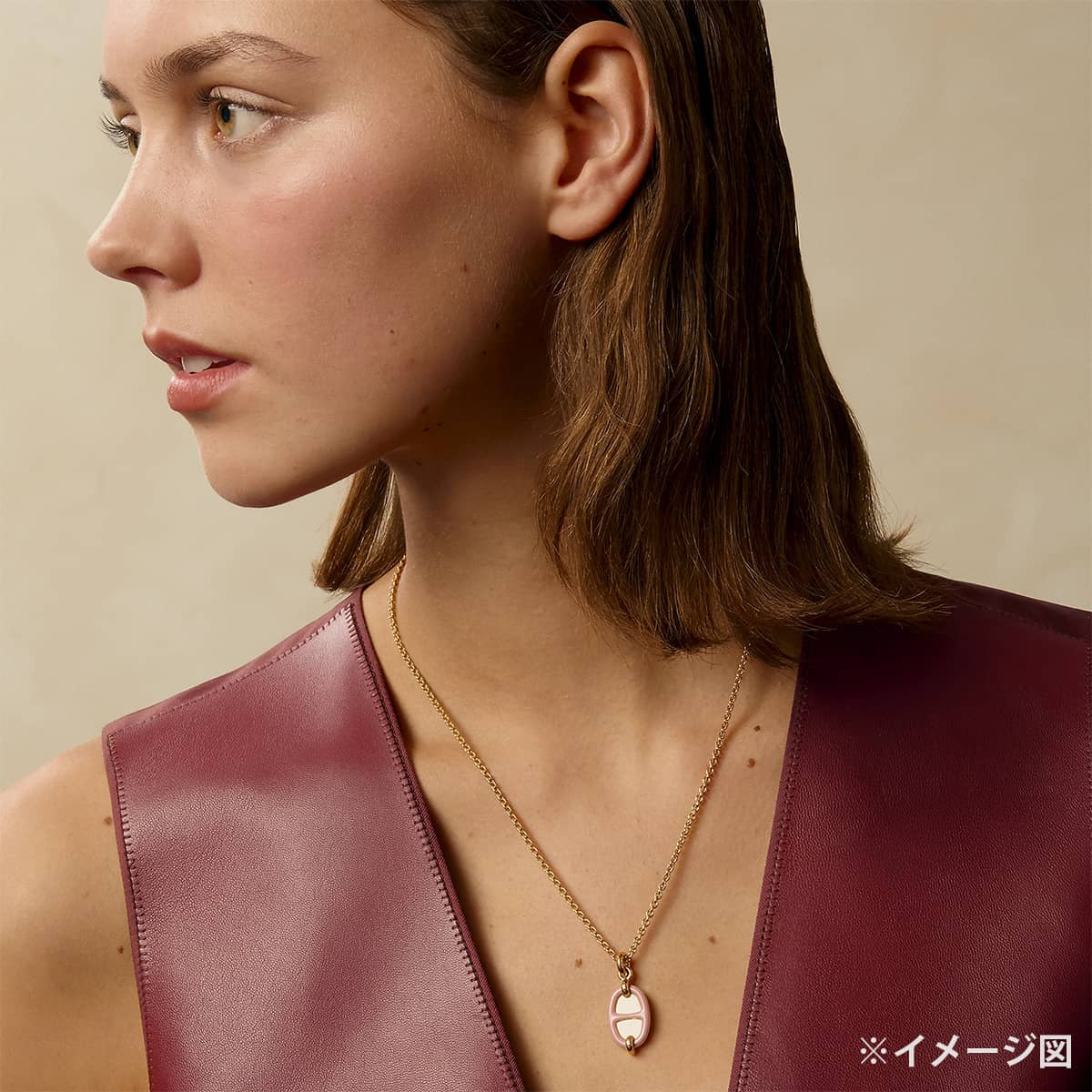 HERMES necklace Mini Maillon PM PendantRose Beaute Gold plated/Lacquer[BRAND NEW][Authentic]