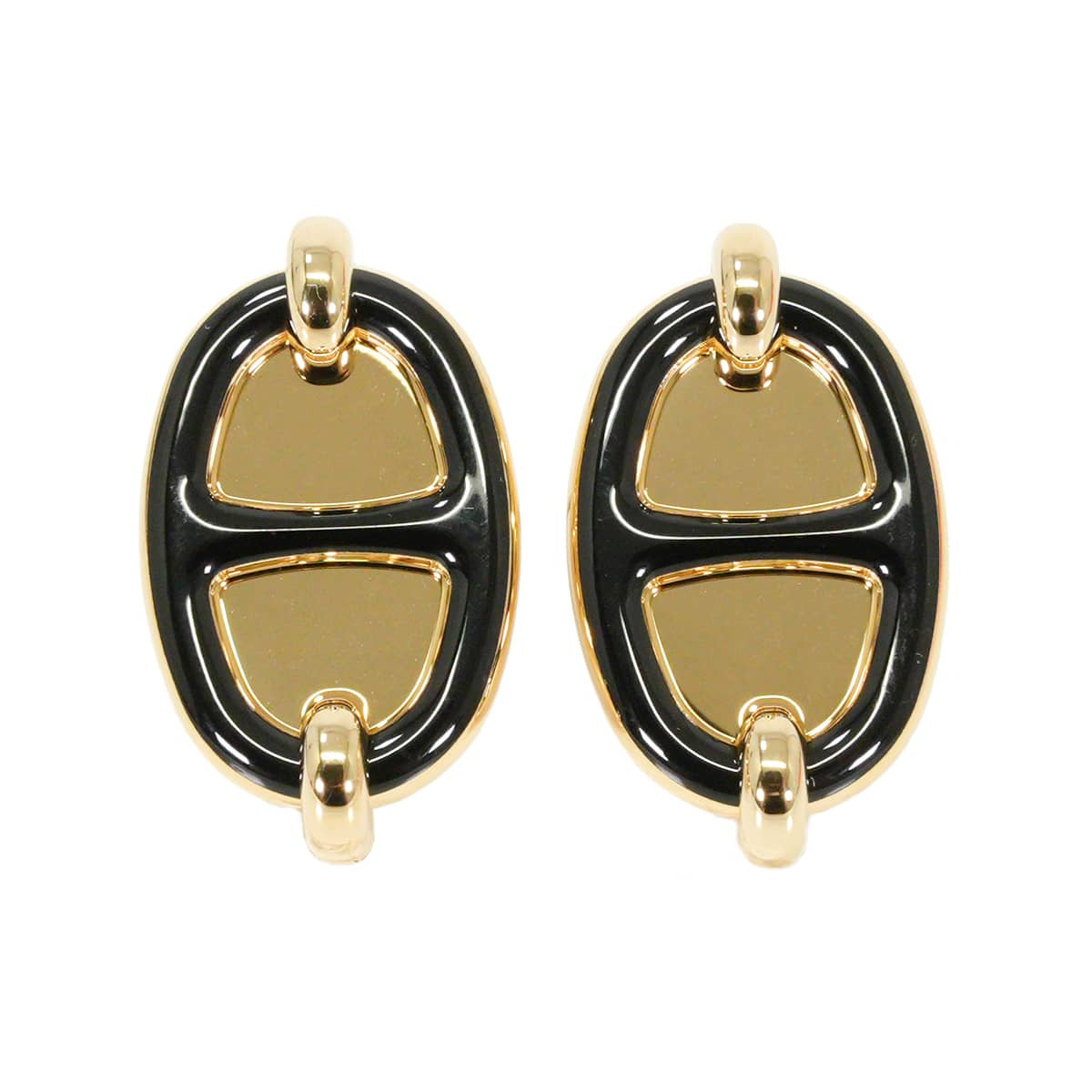 HERMES pierced earring Mini Maillon Earring Noir (Black) Gold plated/Lacquer[BRAND NEW][Authentic]