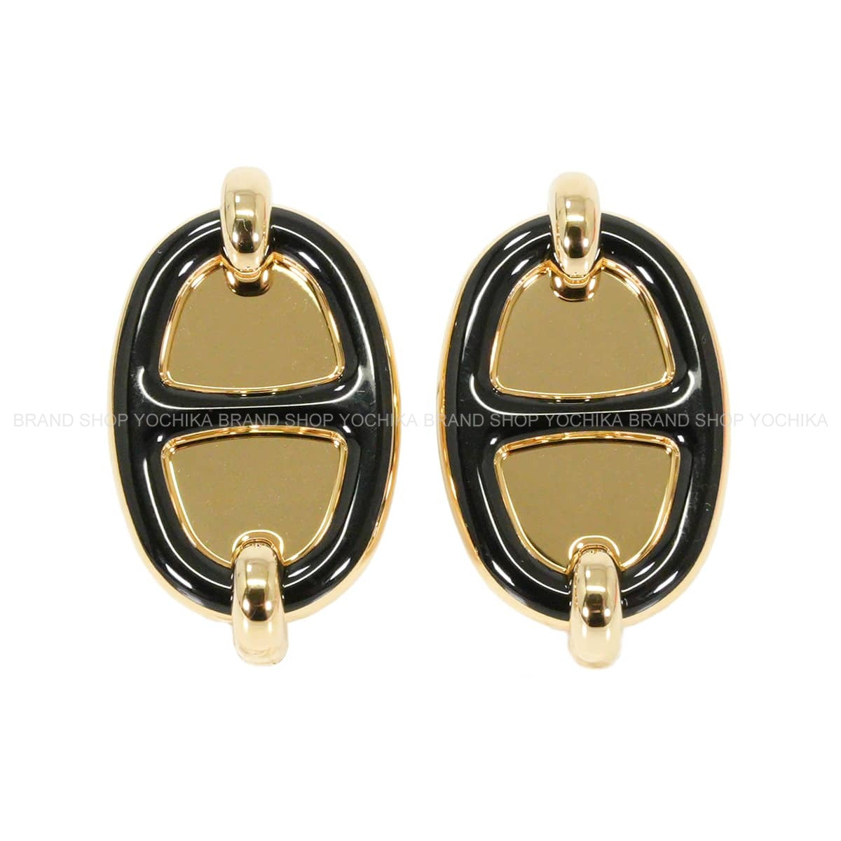 HERMES pierced earring Mini Maillon Earring Noir (Black) Gold plated/Lacquer[BRAND NEW][Authentic]
