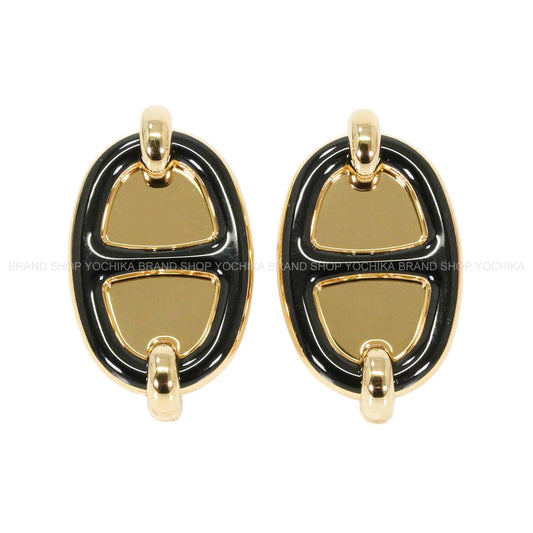 HERMES pierced earring Mini Maillon Earring Noir (Black) Gold plated/Lacquer[BRAND NEW][Authentic]