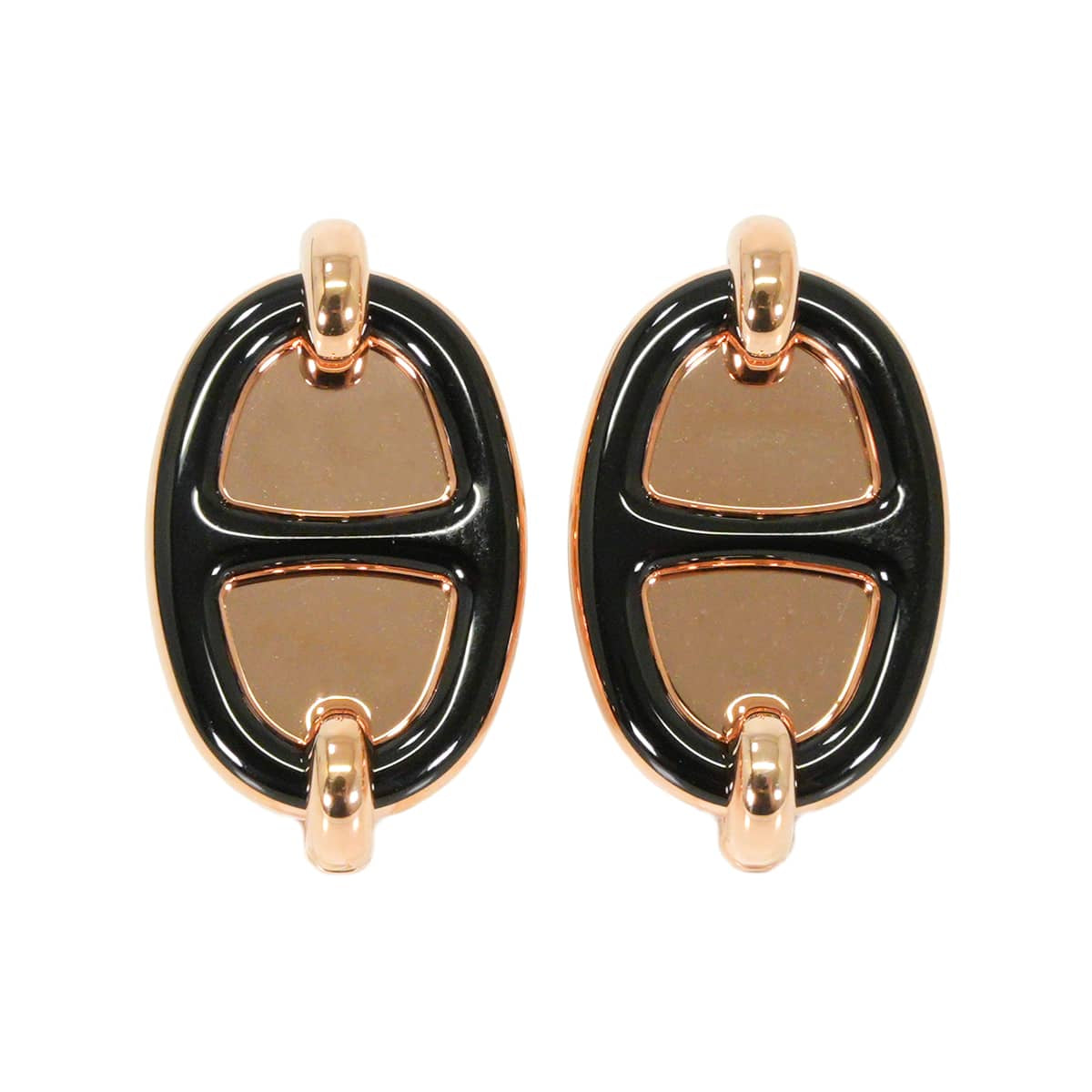 HERMES pierced earring Mini Maillon Earring Noir (Black) Rose Gold plated/Lacquer[BRAND NEW][Authentic]