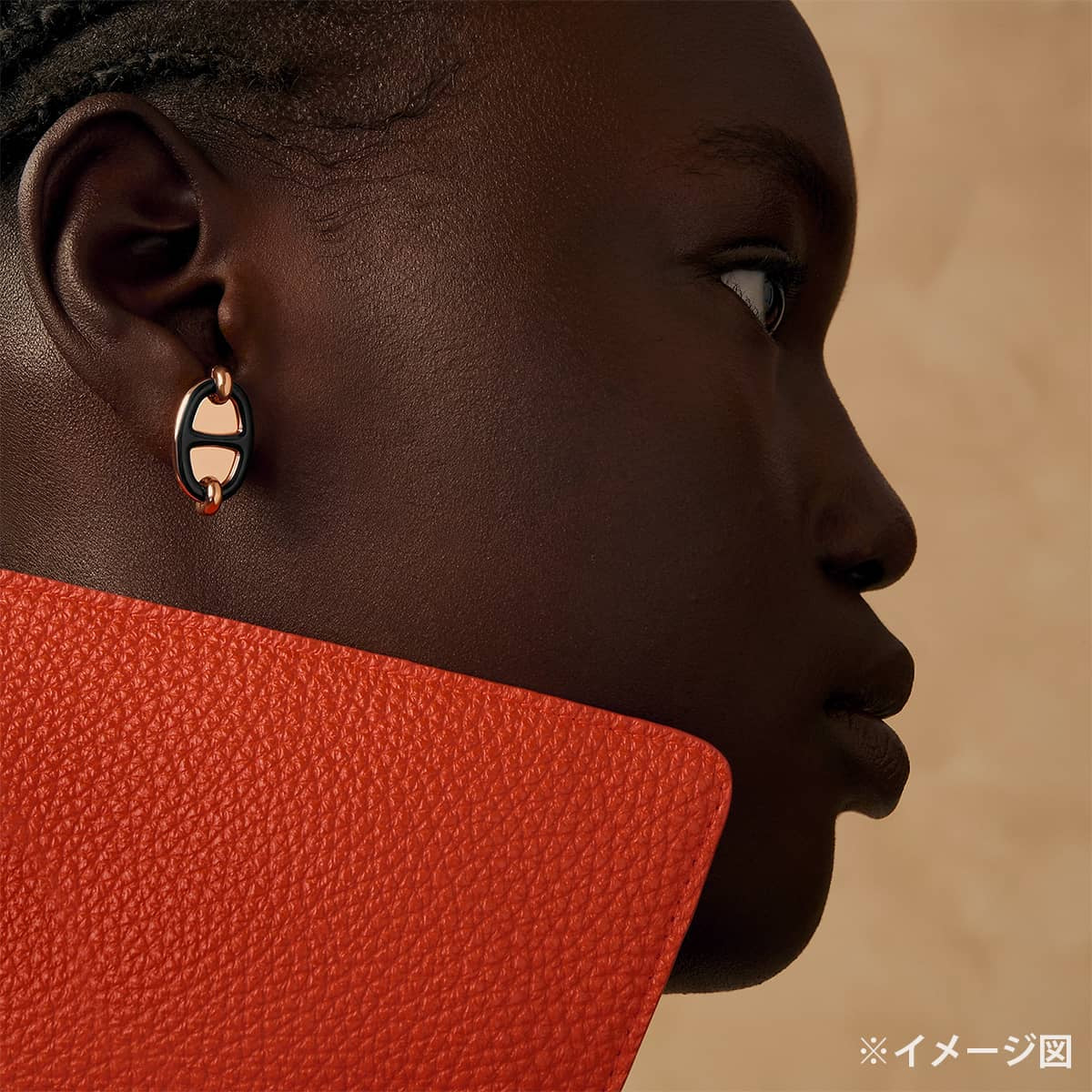 HERMES pierced earring Mini Maillon Earring Noir (Black) Rose Gold plated/Lacquer[BRAND NEW][Authentic]