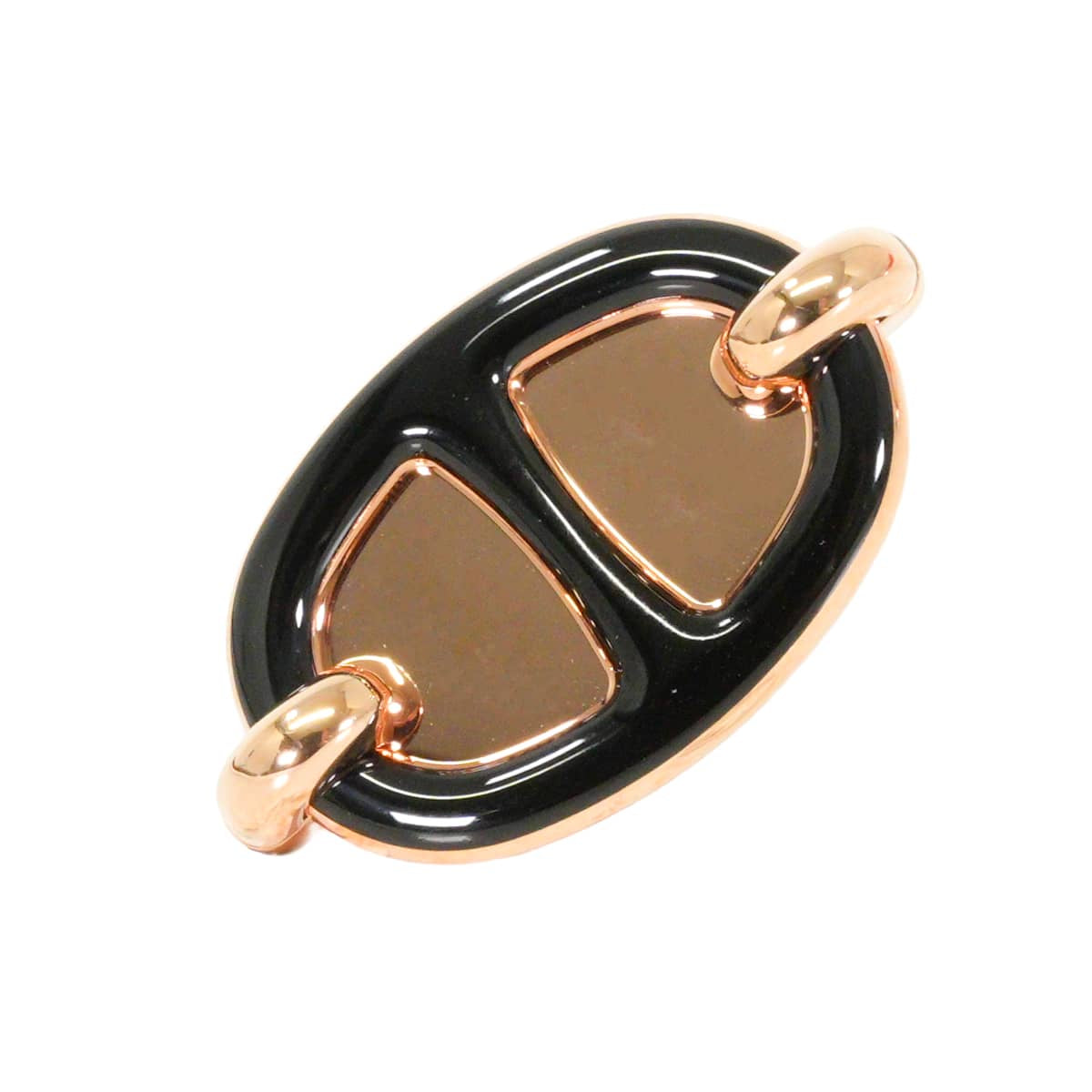 HERMES pierced earring Mini Maillon Earring Noir (Black) Rose Gold plated/Lacquer[BRAND NEW][Authentic]