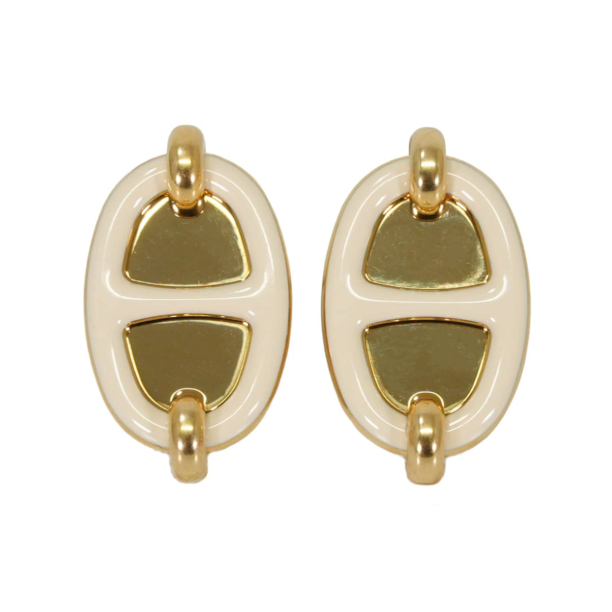 HERMES pierced earring Mini Maillon Earring Cream Gold plated/Lacquer[BRAND NEW][Authentic]