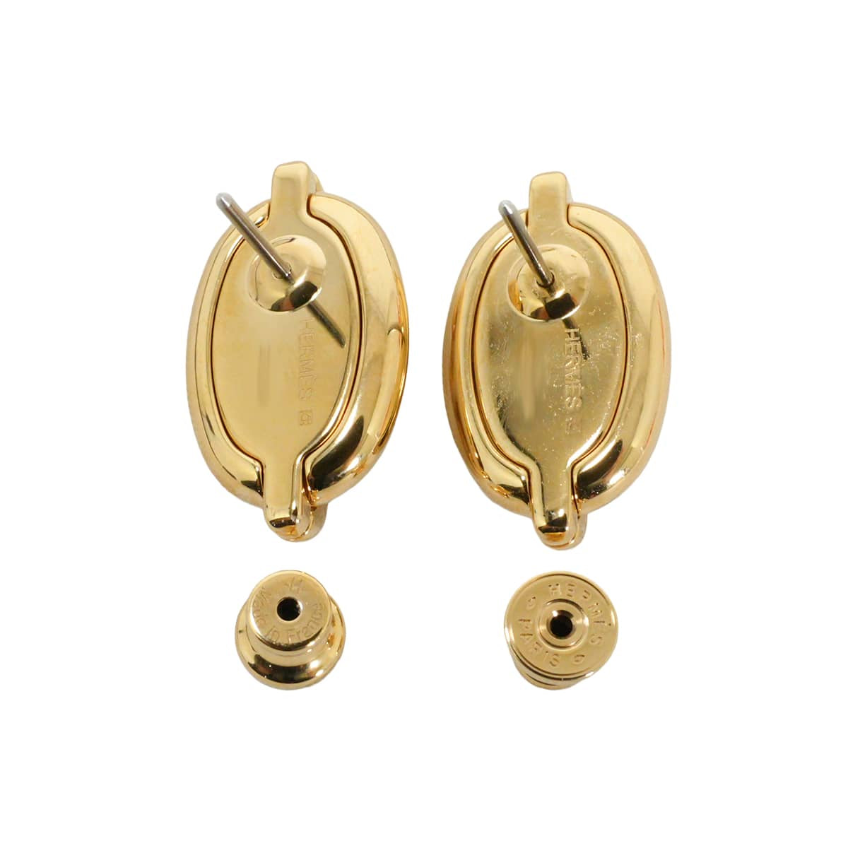 HERMES pierced earring Mini Maillon Earring Cream Gold plated/Lacquer[BRAND NEW][Authentic]