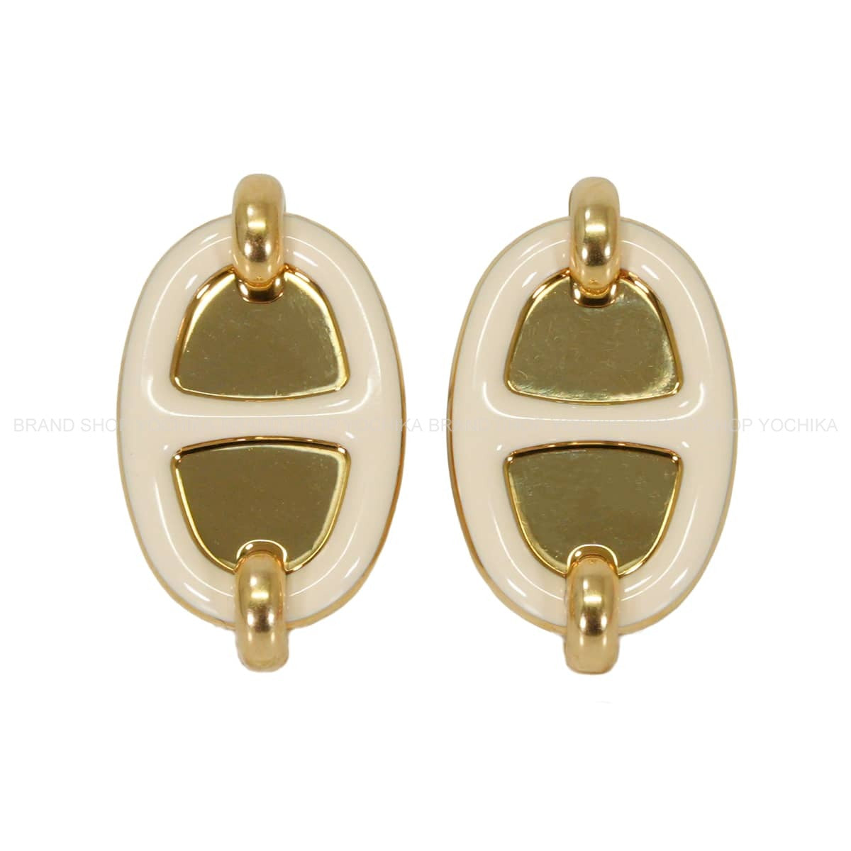 HERMES pierced earring Mini Maillon Earring Cream Gold plated/Lacquer[BRAND NEW][Authentic]