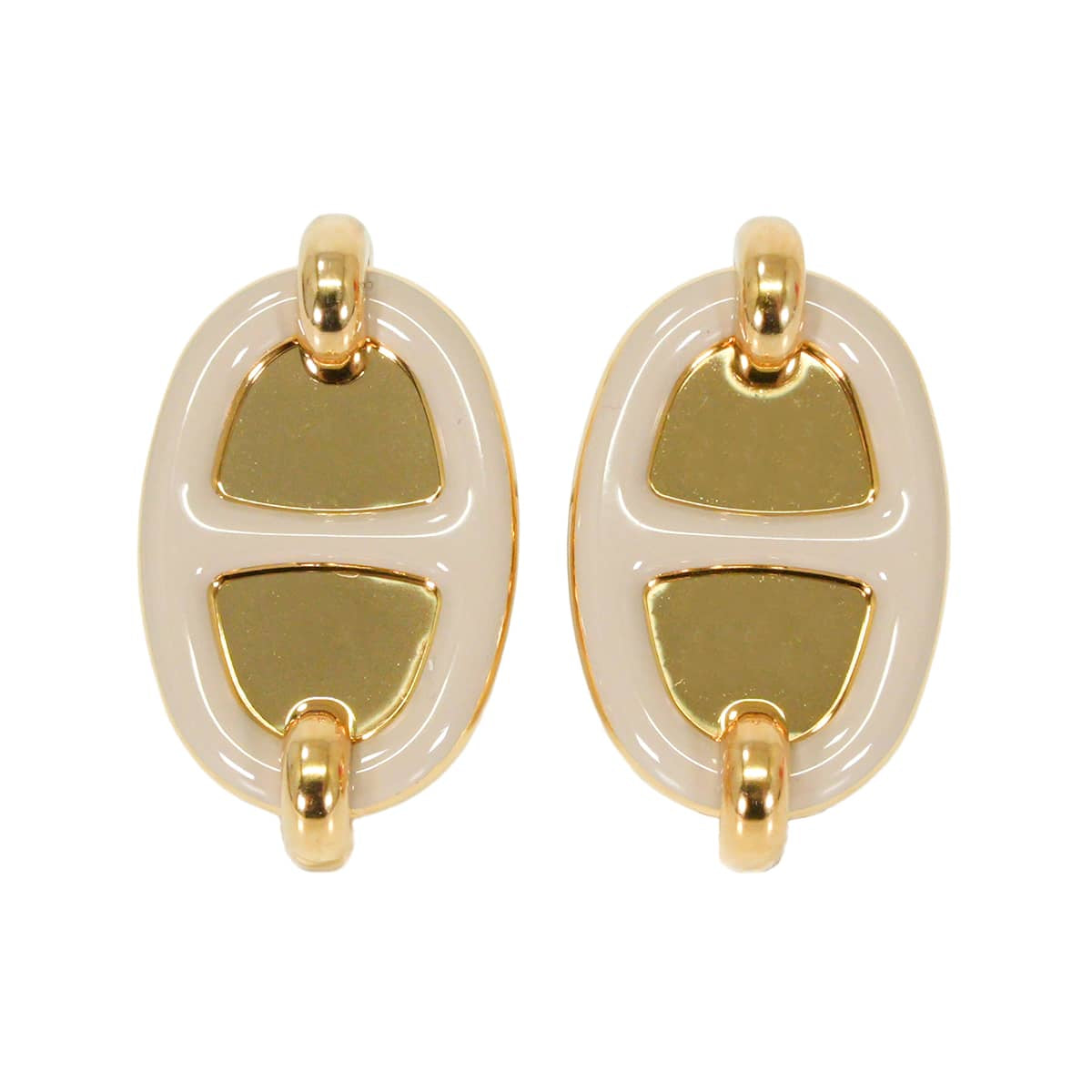 HERMES pierced earring Mini Maillon Earring Marron Grace Gold plated/Lacquer[BRAND NEW][Authentic]